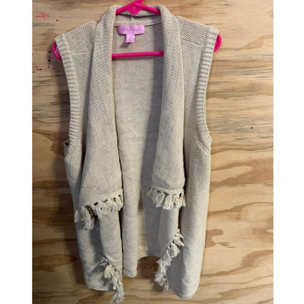 Girl's‎ Lilly Pulitzer Vest Large (8/10) Knit Fringe Open Front